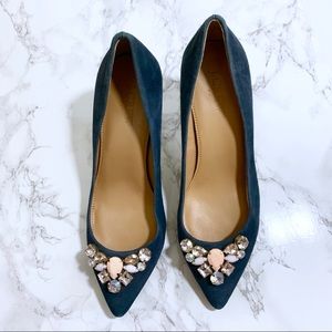 JCrew Isabelle Blue Faux Suede Jewel Heels Size 7